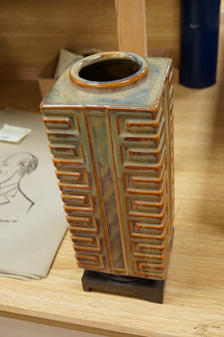 A Chinese style ‘cong’ vase and stand, 36cm high